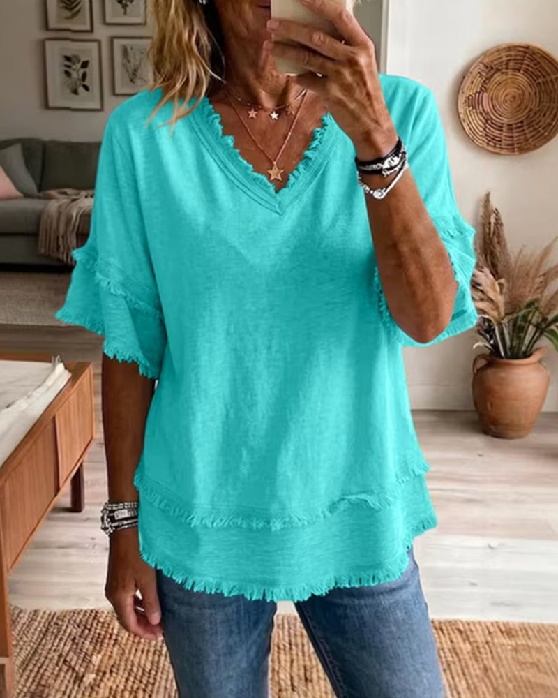 Marlowe | Frill Trim V-Neck Blouse