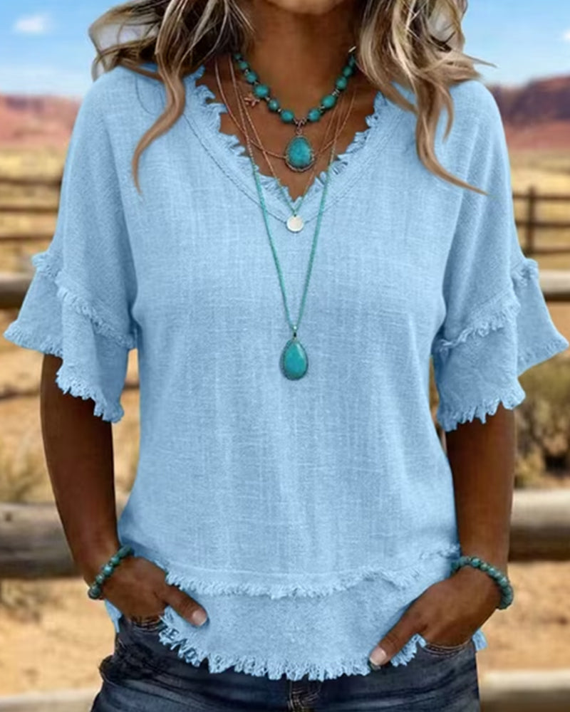 Marlowe | Frill Trim V-Neck Blouse