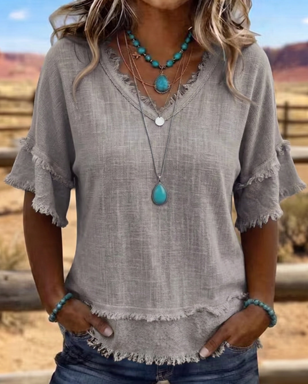 Marlowe | Frill Trim V-Neck Blouse