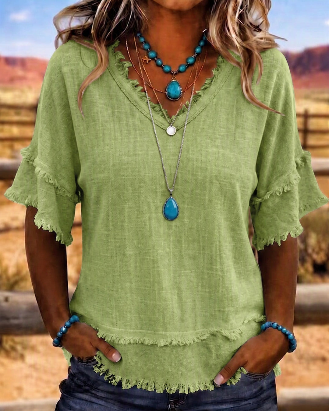 Marlowe | Frill Trim V-Neck Blouse