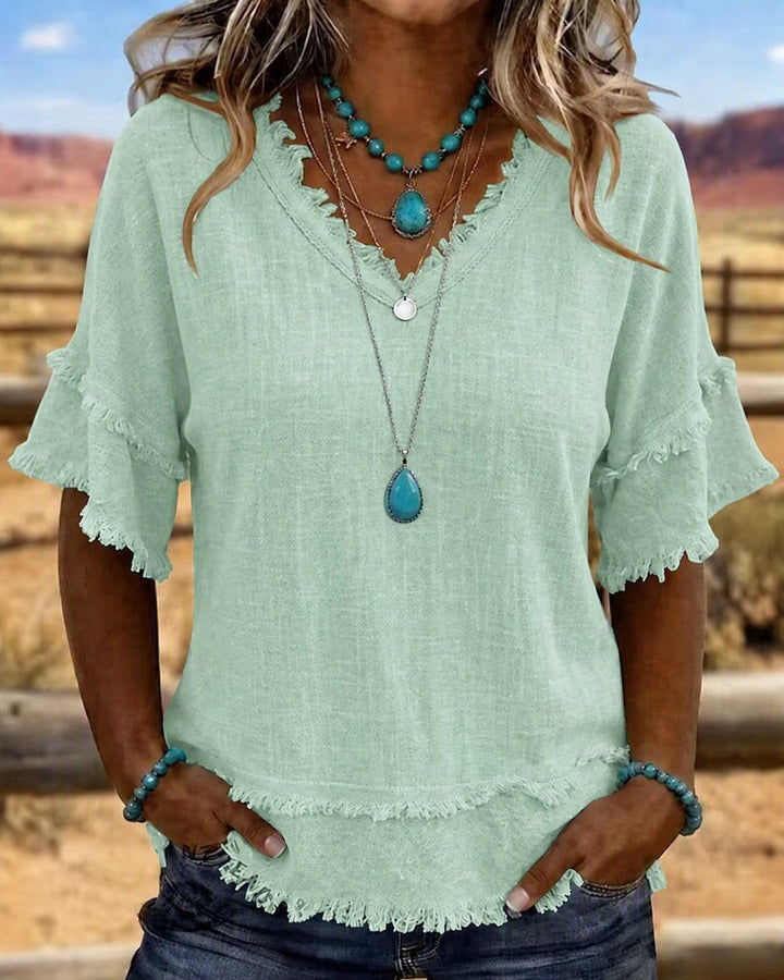 Marlowe | Frill Trim V-Neck Blouse