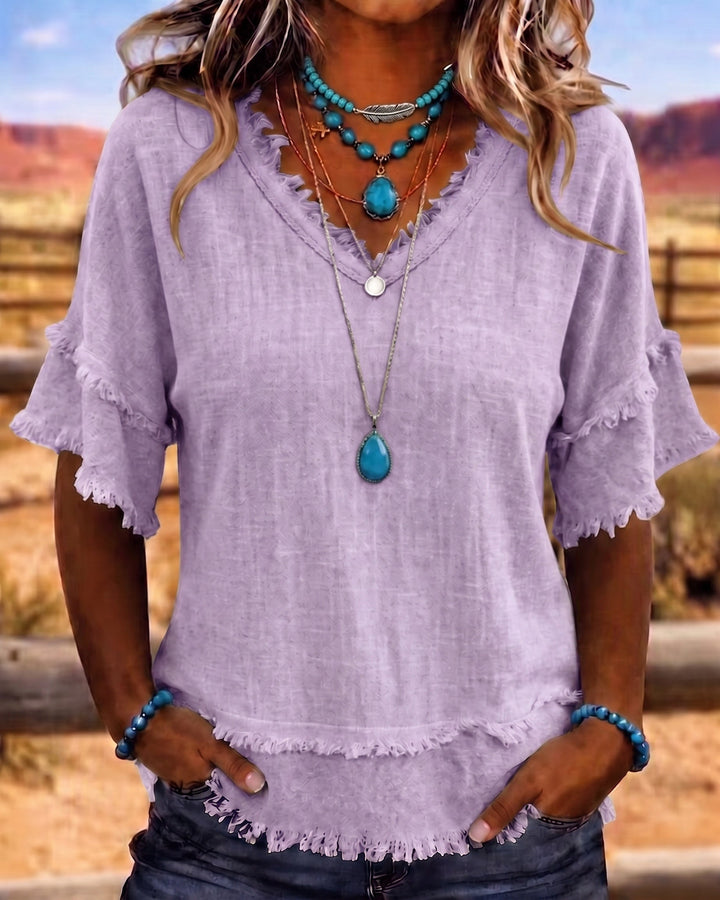 Marlowe | Frill Trim V-Neck Blouse