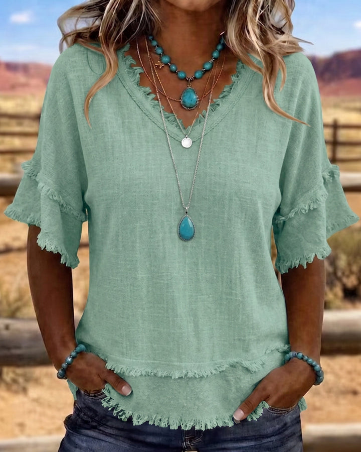 Marlowe | Frill Trim V-Neck Blouse