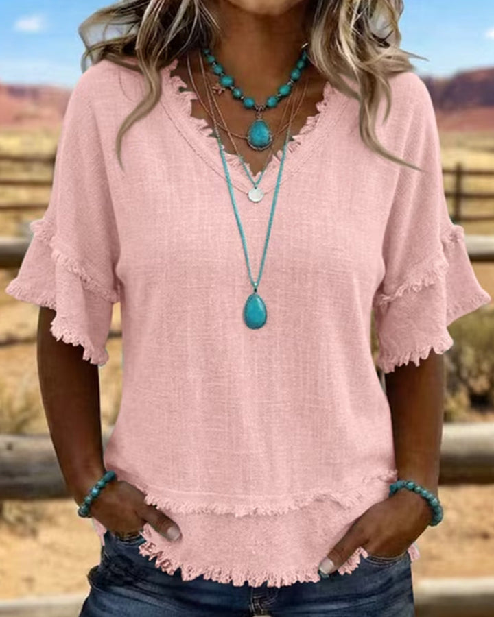 Marlowe | Frill Trim V-Neck Blouse