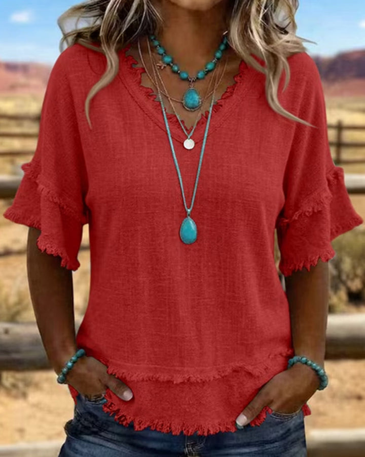 Marlowe | Frill Trim V-Neck Blouse