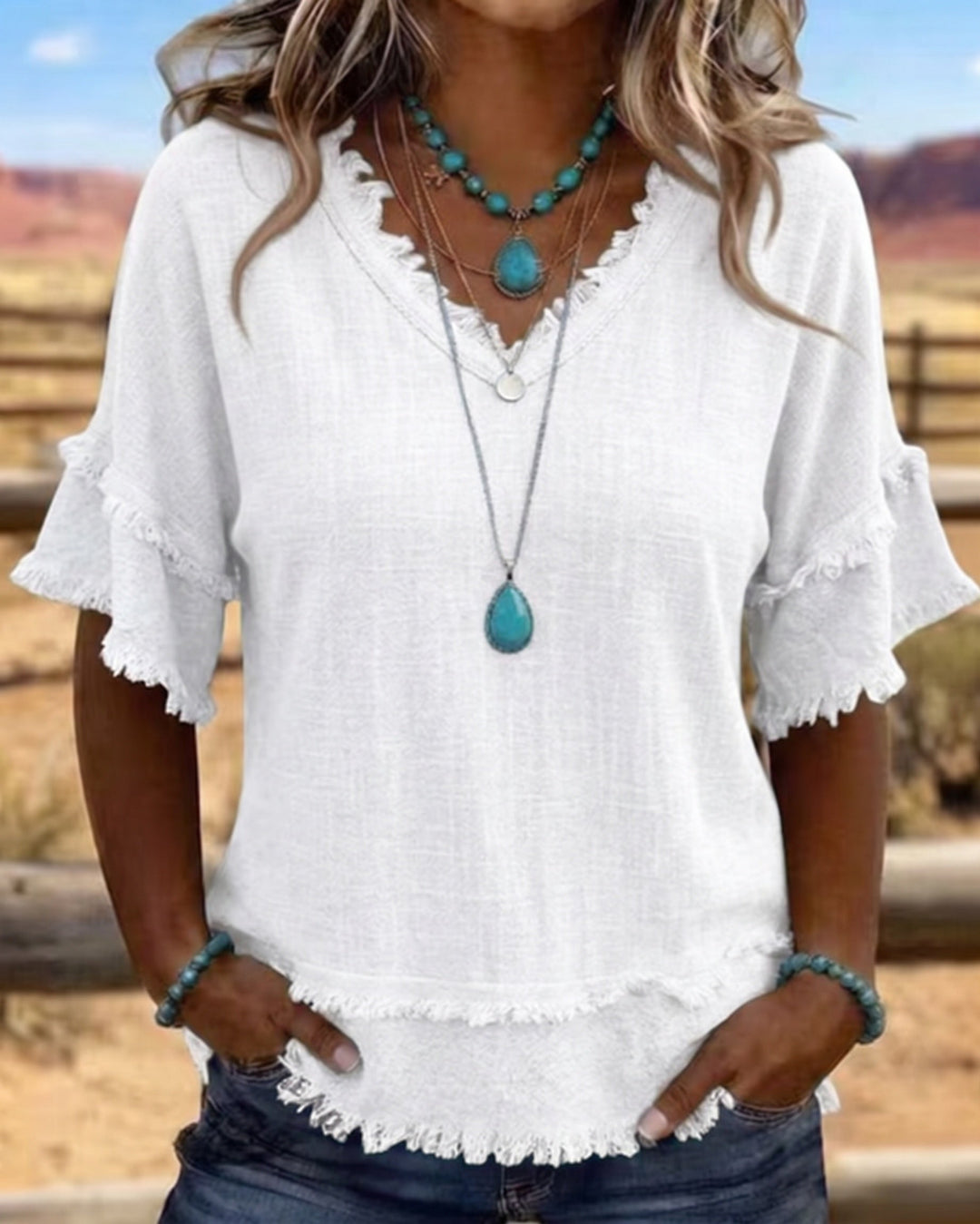Marlowe | Frill Trim V-Neck Blouse