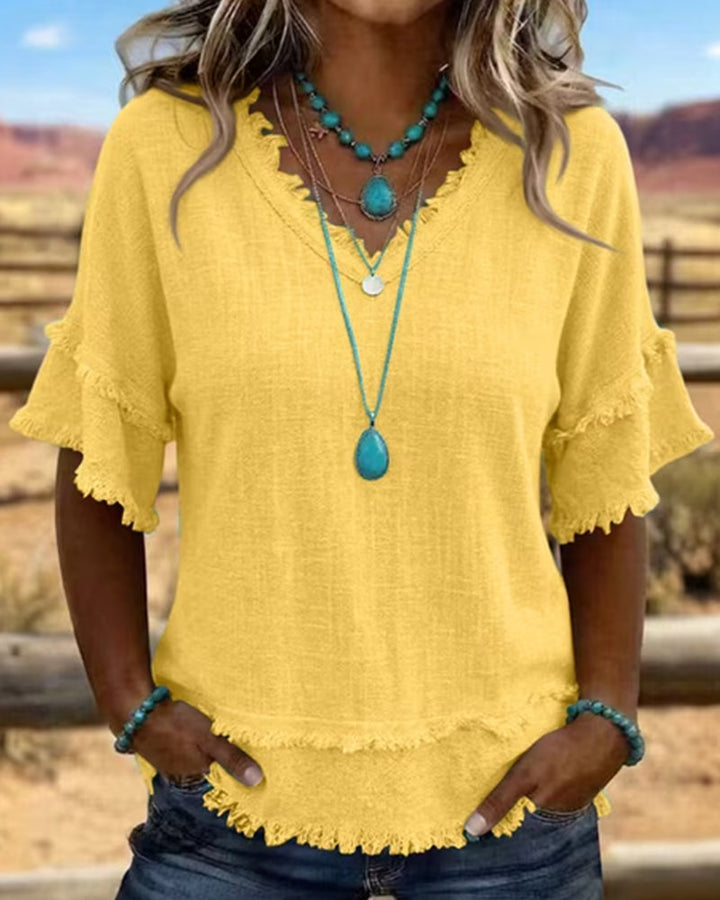 Marlowe | Frill Trim V-Neck Blouse