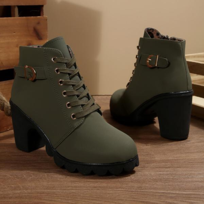 Katni | Lace-Up Buckle Ankle Boots