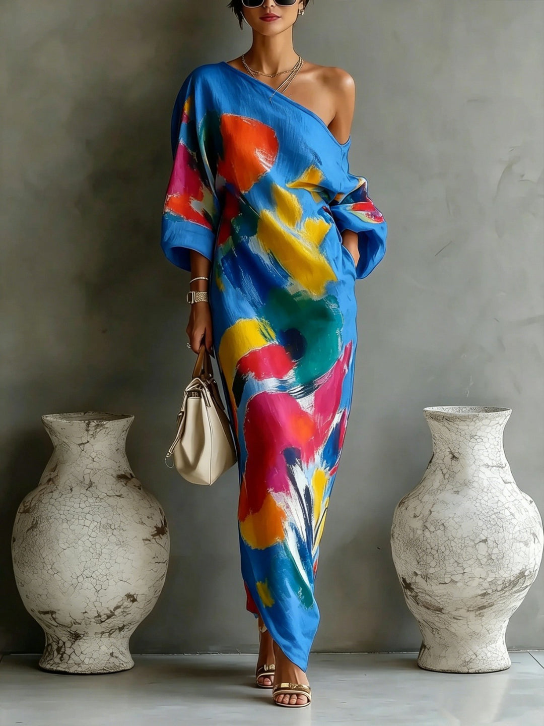 Danella | Abstract One-Shoulder Maxi Dress