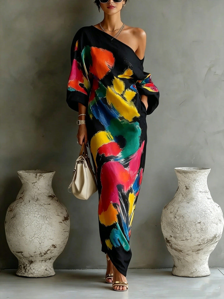 Danella | Abstract One-Shoulder Maxi Dress