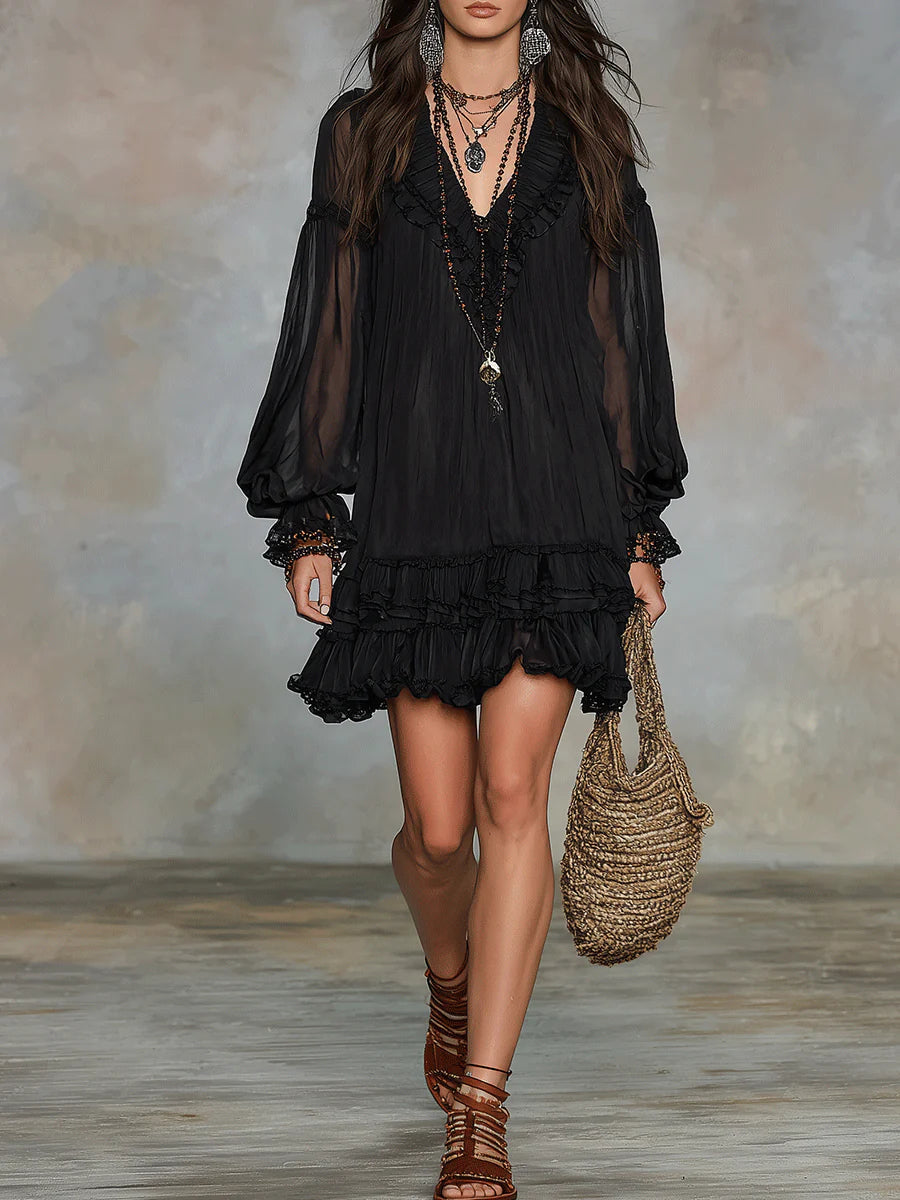 Noelle | Ruffle Trim Mini Dress