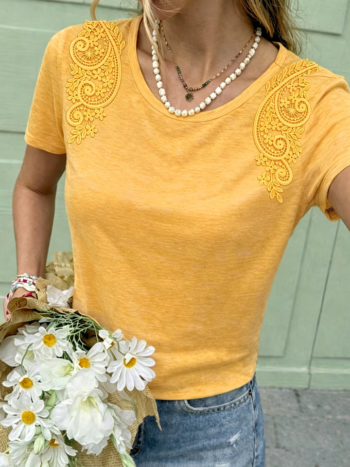 Lucille | Lace Trim Short Sleeve Tee
