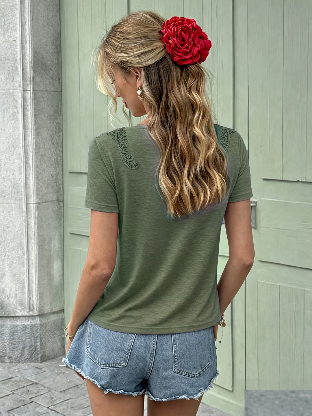 Lucille | Lace Trim Short Sleeve Tee