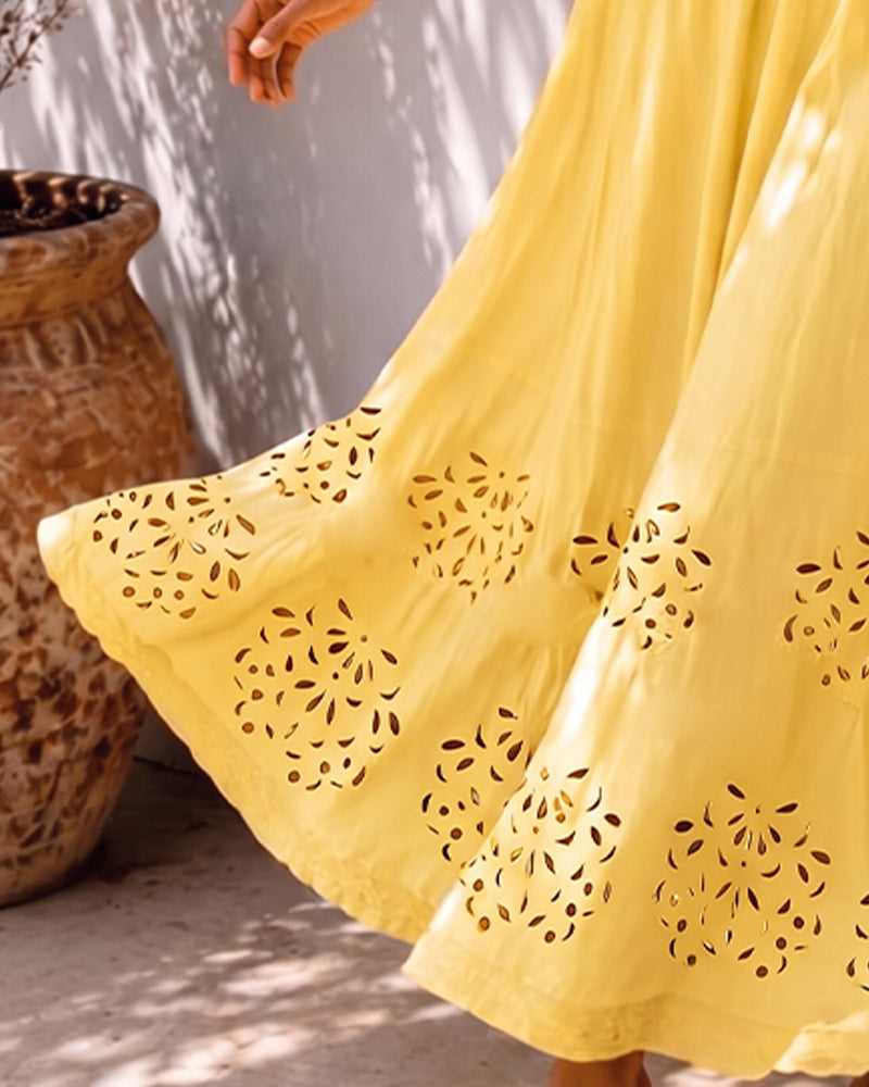 Marigold | Ruffle Shirred Maxi Dress