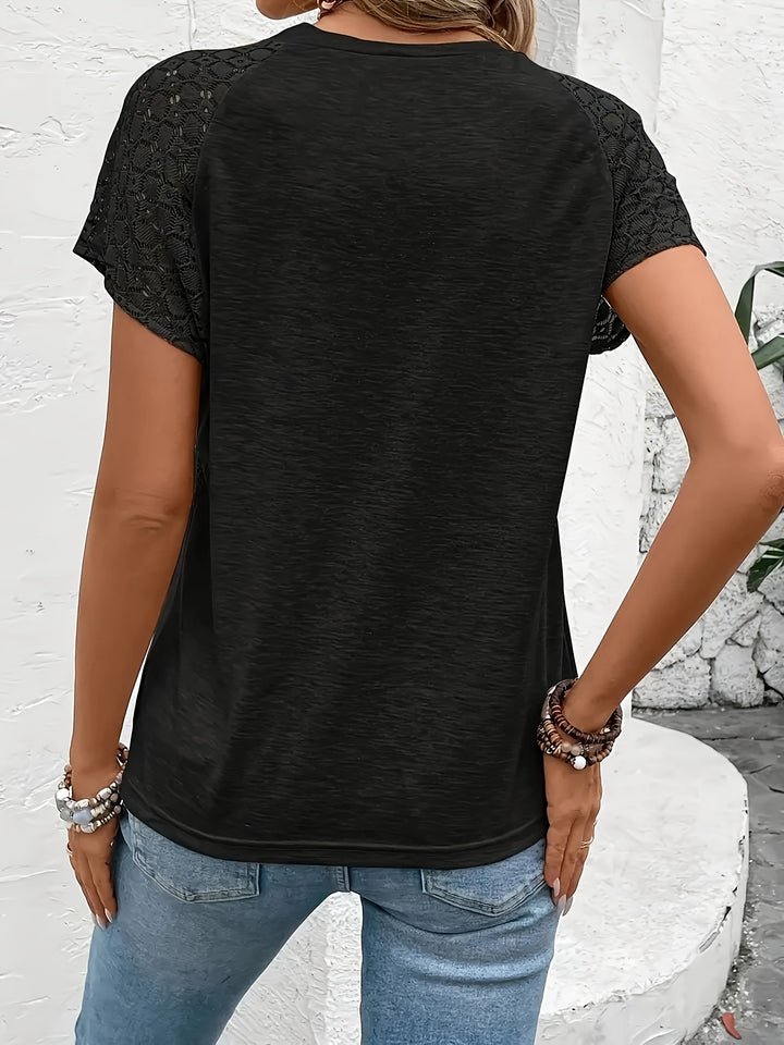 Genevieve | Lace Panel Short Sleeve Top