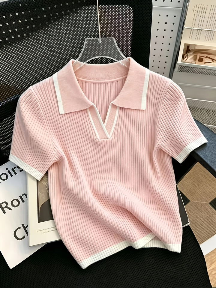 Hallie | Polo Neck Short Sleeve Knit Top