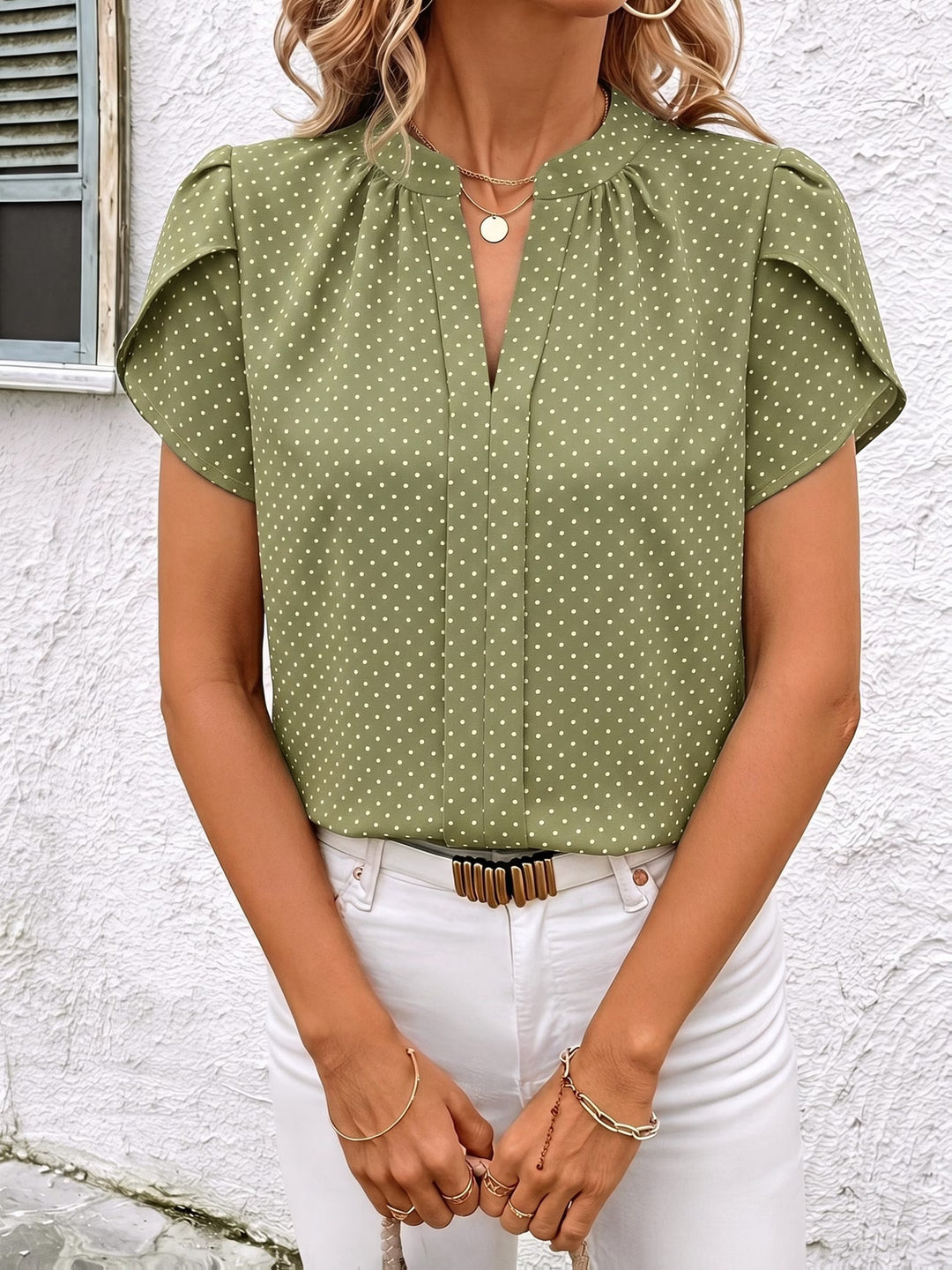 Amara | Polka Dot Petal Sleeve Blouse