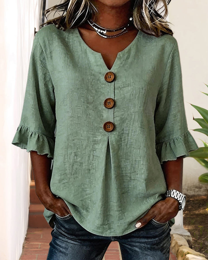 Corinne | Ruffle Sleeve V-Neck Blouse