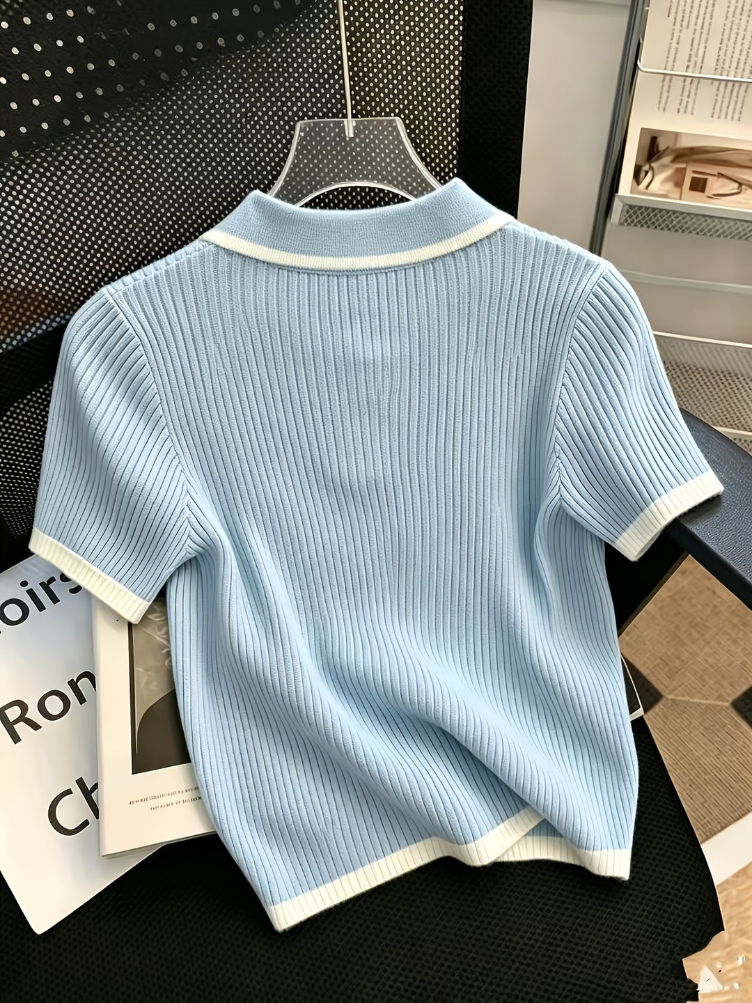 Hallie | Polo Neck Short Sleeve Knit Top