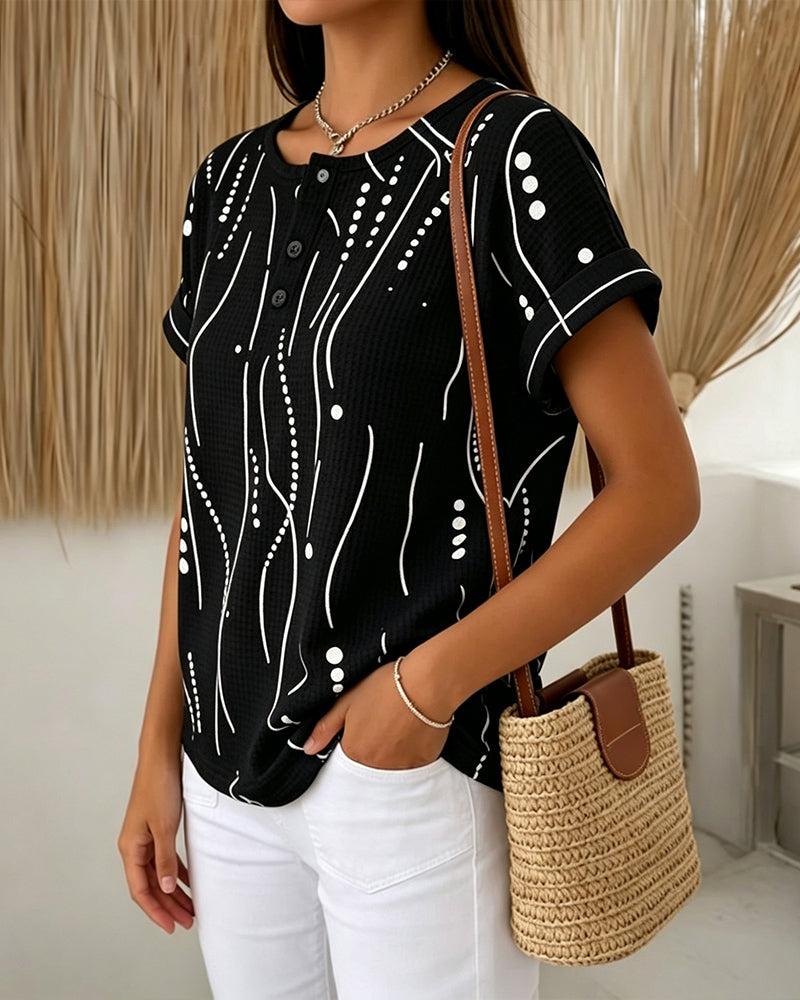 Evelyn | Printed Button Detail Tee
