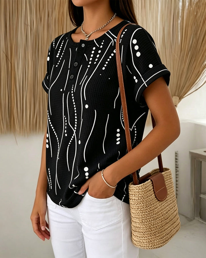 Evelyn | Printed Button Detail Tee