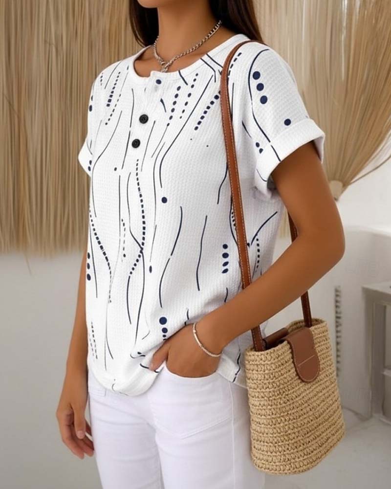 Evelyn | Printed Button Detail Tee