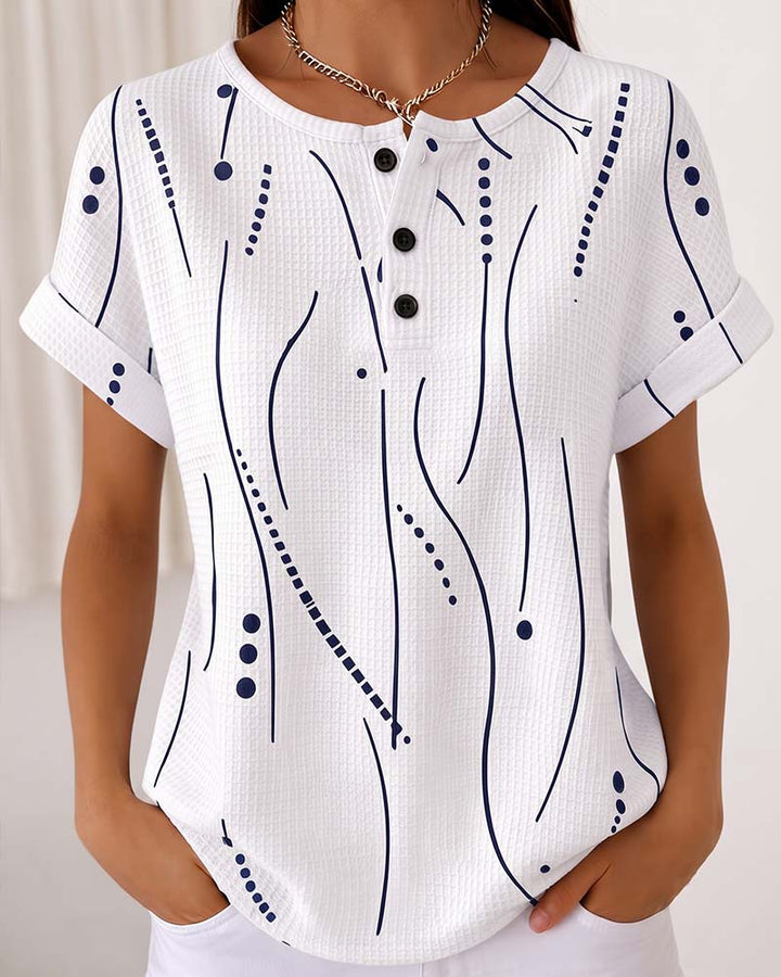 Evelyn | Printed Button Detail Tee