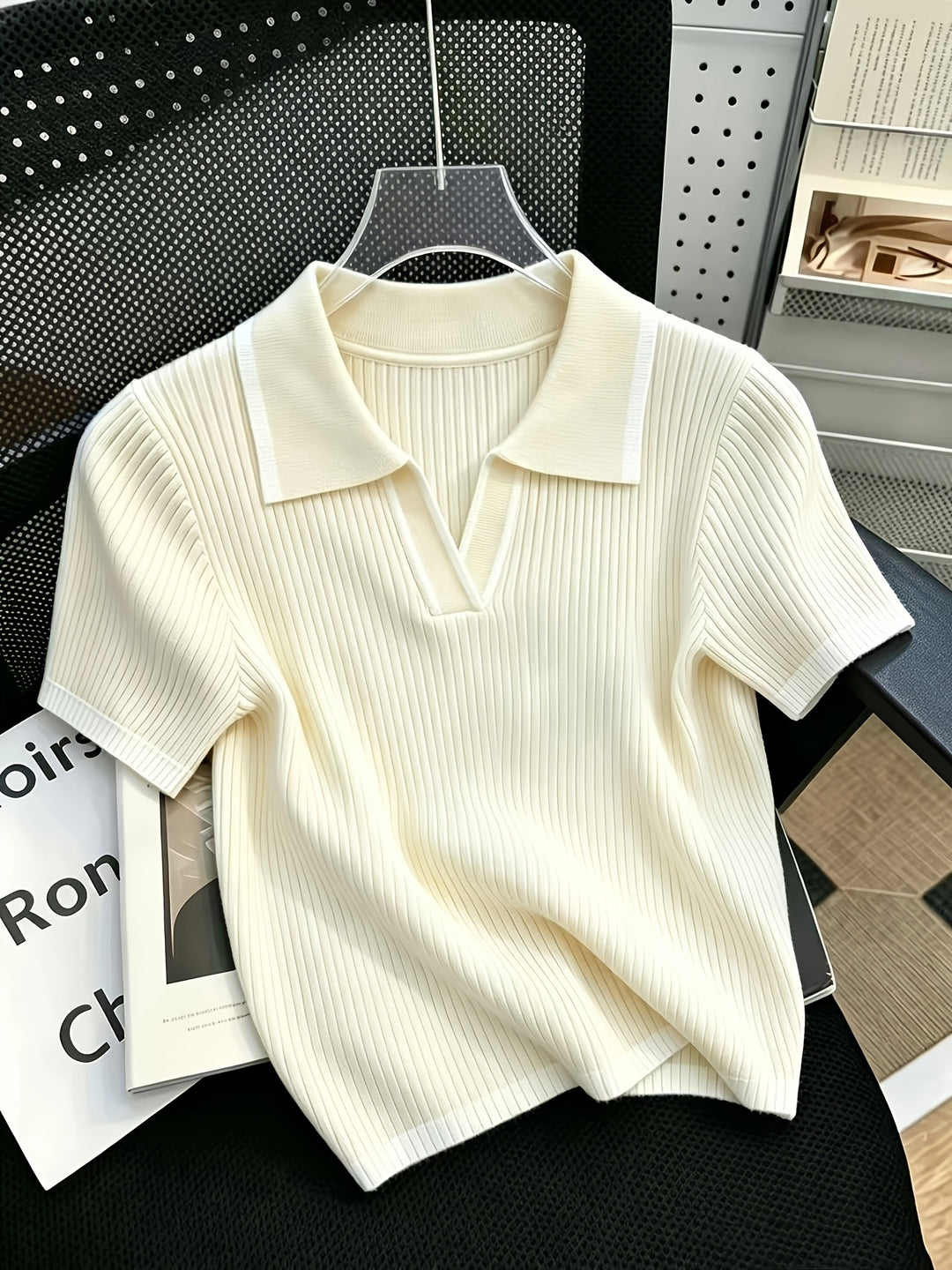 Hallie | Polo Neck Short Sleeve Knit Top