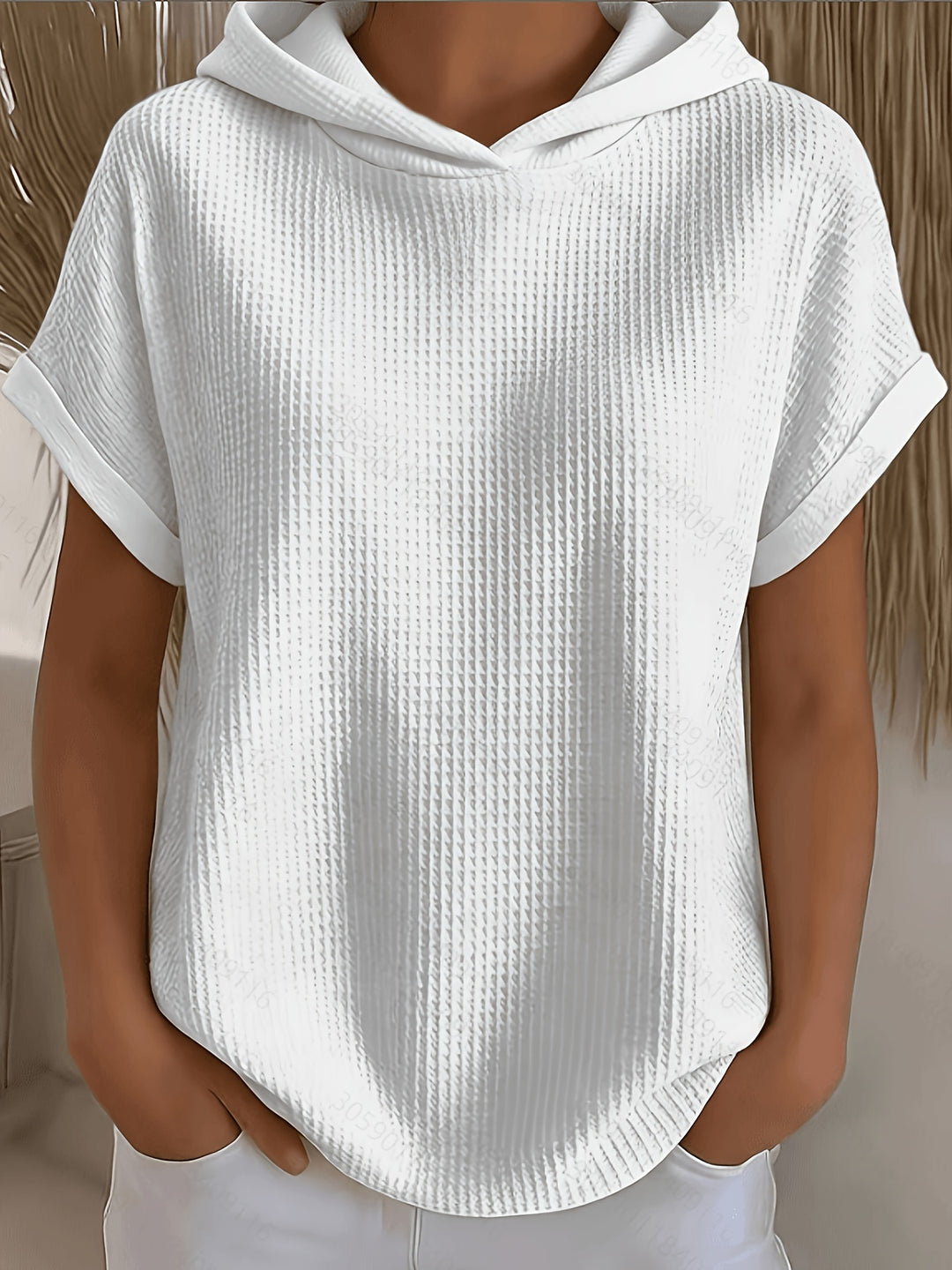 Harlow | Waffle Hooded Short Sleeve Top