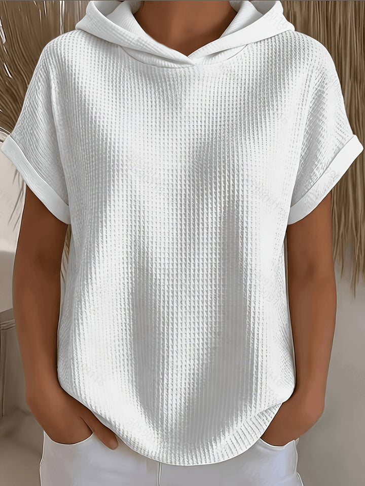 Harlow | Waffle Hooded Short Sleeve Top