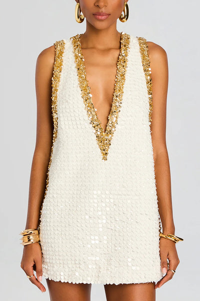 Celine | Sequin Colourblock V-Neck Mini Dress