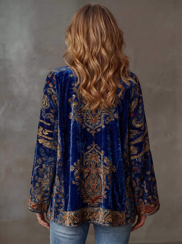 Back view of the Calista kimono, displaying the full drape and unique bohemian design.