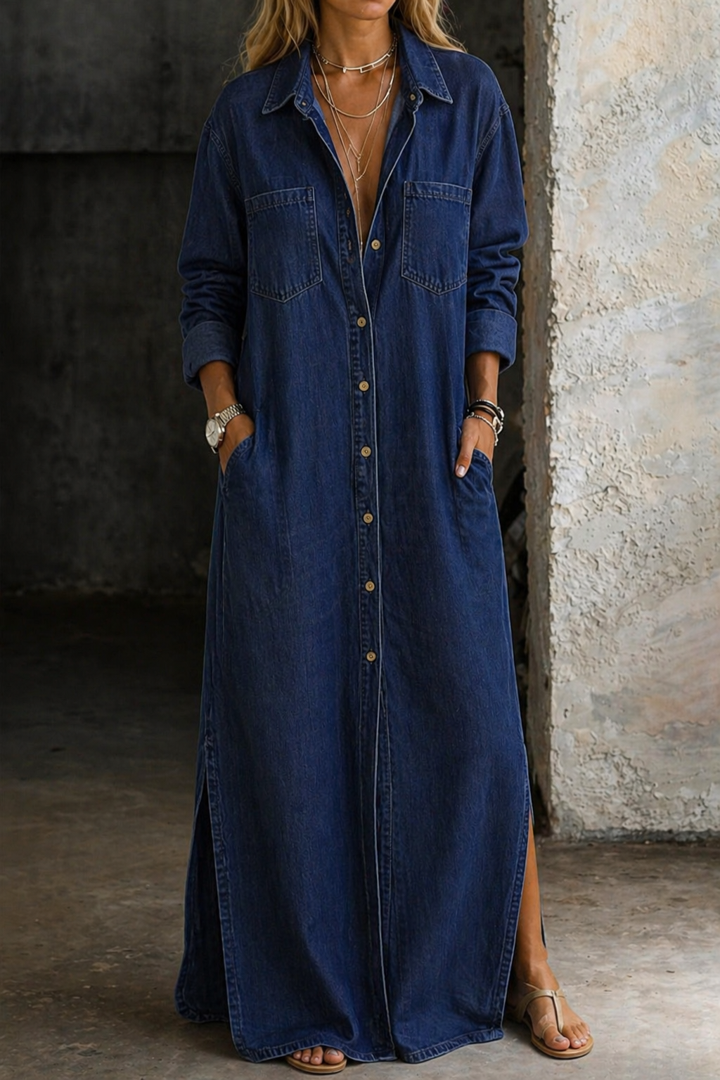 Fabric swatch detail for the Calista maxi button-down dress, highlighting the material's quality and feel.