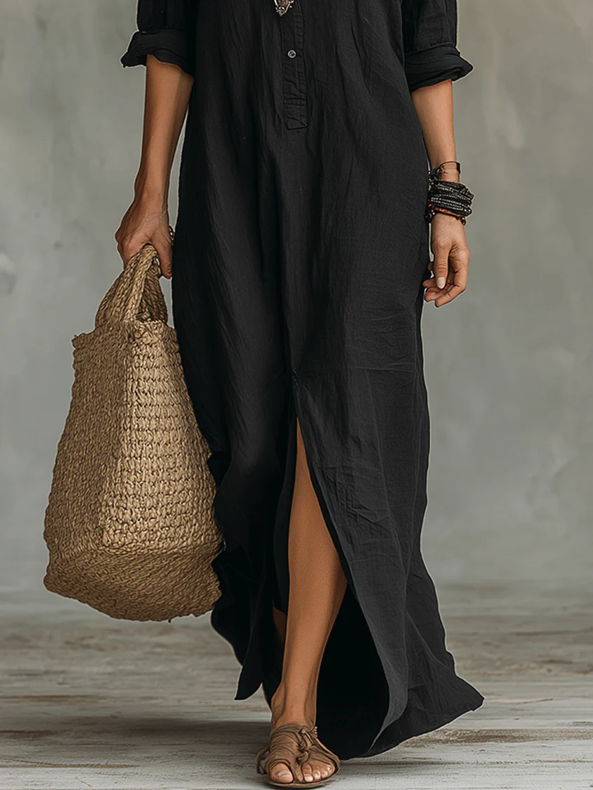 Texture shot of the fabric used in the Calista relaxed maxi shirt dress, highlighting its soft and breathable quality.