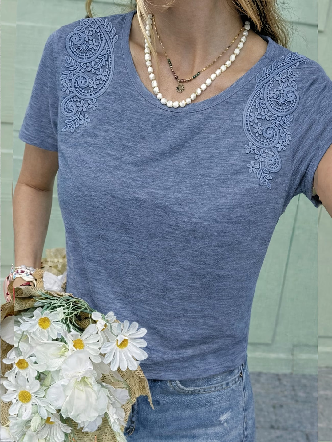 Lucille | Lace Trim Short Sleeve Tee