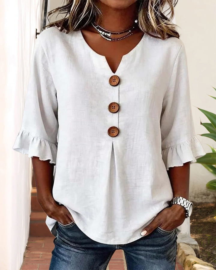 Corinne | Ruffle Sleeve V-Neck Blouse