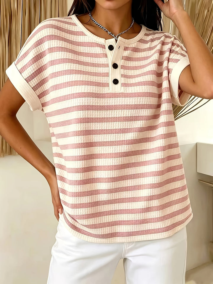 Imogen | Striped Waffle Button Top