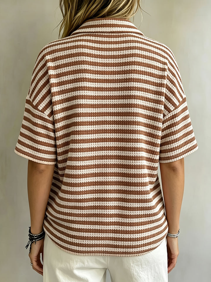 Marissa | Striped Waffle Polo Top