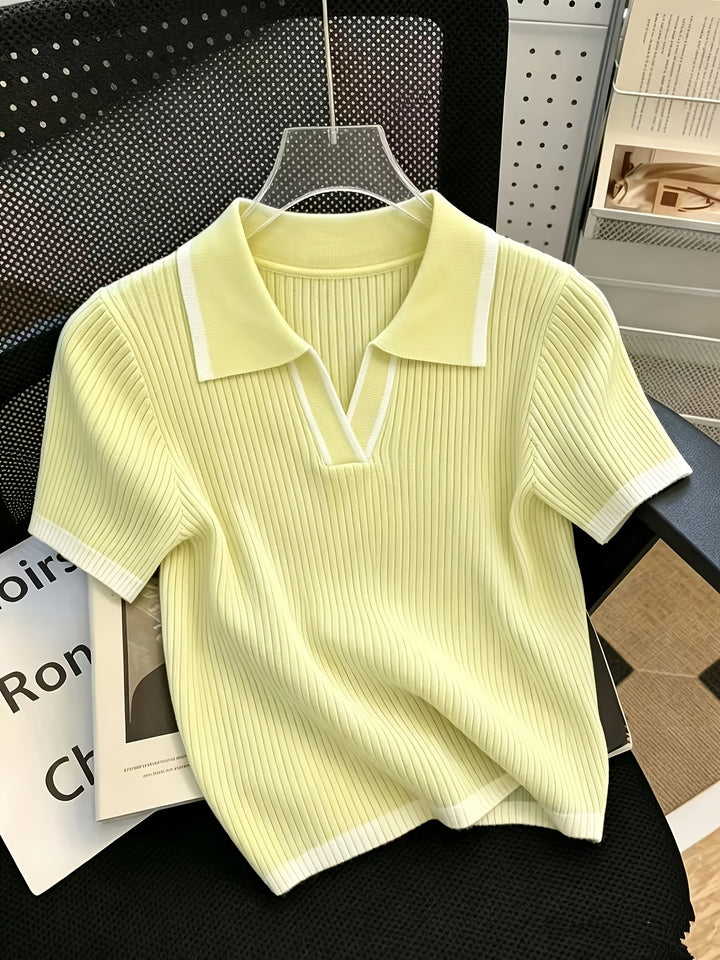 Hallie | Polo Neck Short Sleeve Knit Top
