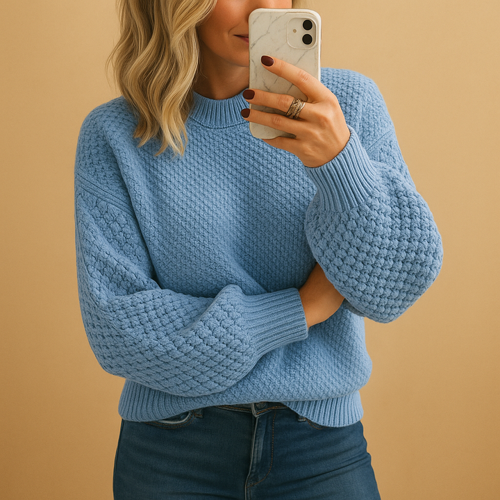 Cozy Textured Knit Sweater for Women with Relaxed Layering Fit and Hip-Length Hem