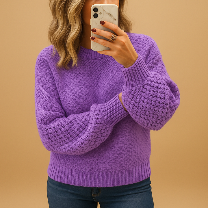 Cozy Textured Knit Sweater for Women with Relaxed Layering Fit and Hip-Length Hem