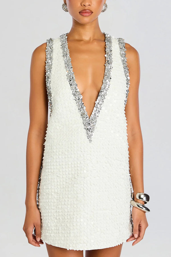 Celine | Sequin Colourblock V-Neck Mini Dress