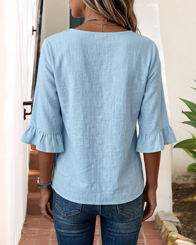 Corinne | Ruffle Sleeve V-Neck Blouse