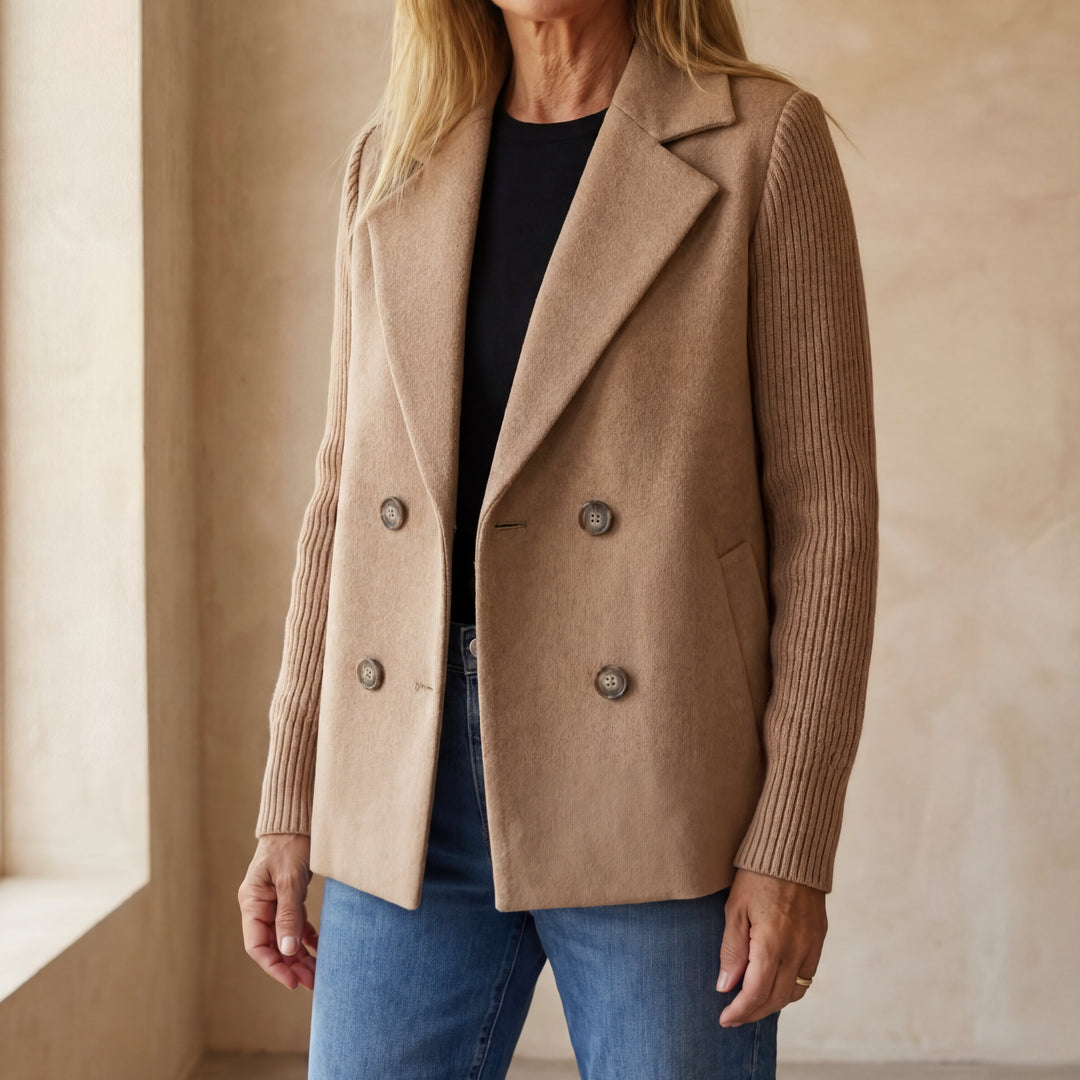 Back view of the Kinsley jacket, emphasizing its clean lines and overall drape.