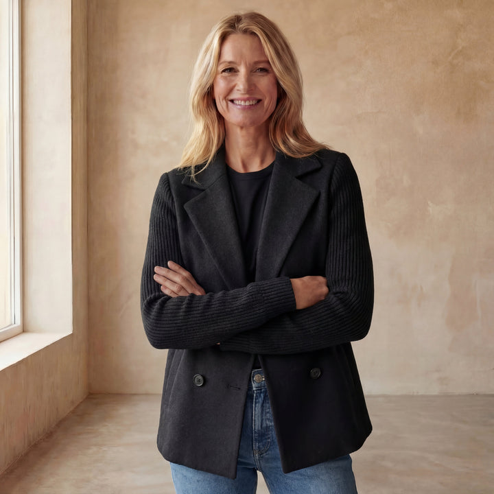 Lifestyle shot of the Kinsley casual jacket styled with casual denim for an everyday look.