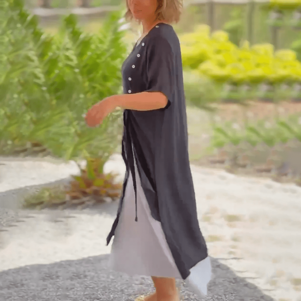 Casual styling of the Liana classic maxi dress with sandals for a relaxed vibe.