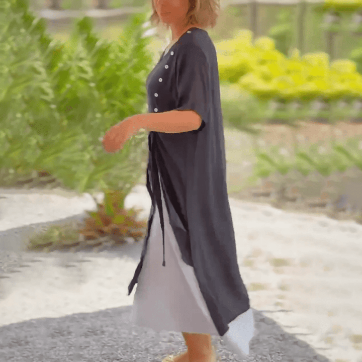 Casual styling of the Liana classic maxi dress with sandals for a relaxed vibe.