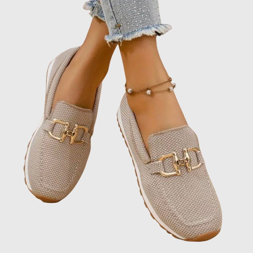 Detail shot of the cushioned footbed inside the orthopedic loafer sneakers, indicating plush comfort.